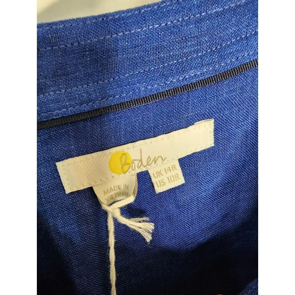 NWT Boden Size 10R Blue 100% Linen Button Shirt Light Jacket Pockets